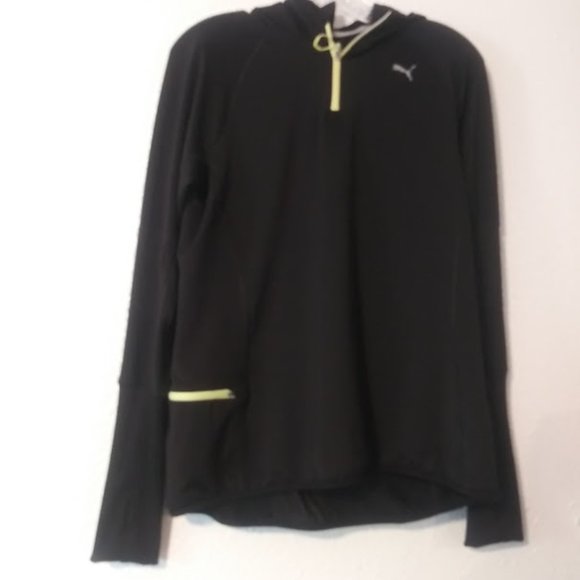 Puma women's size L black and yelllow lightweight hooded jacket - Picture 1 of 16